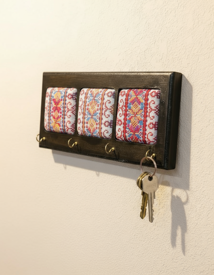 سلسلة مفاتيح خشبية مطرزة