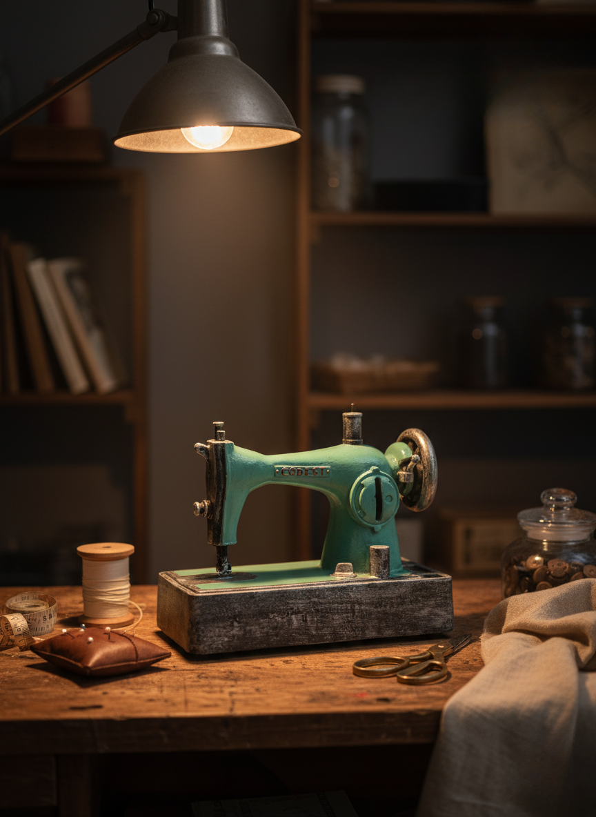 Handcrafted Mini Sewing Machine – Turquoise & Gray Decorative Piece for Home & Office