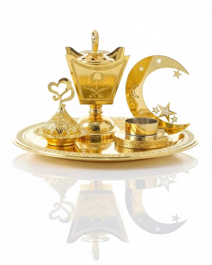 Mini Brass Serving Tray Set - Traditional Jordanian Decor