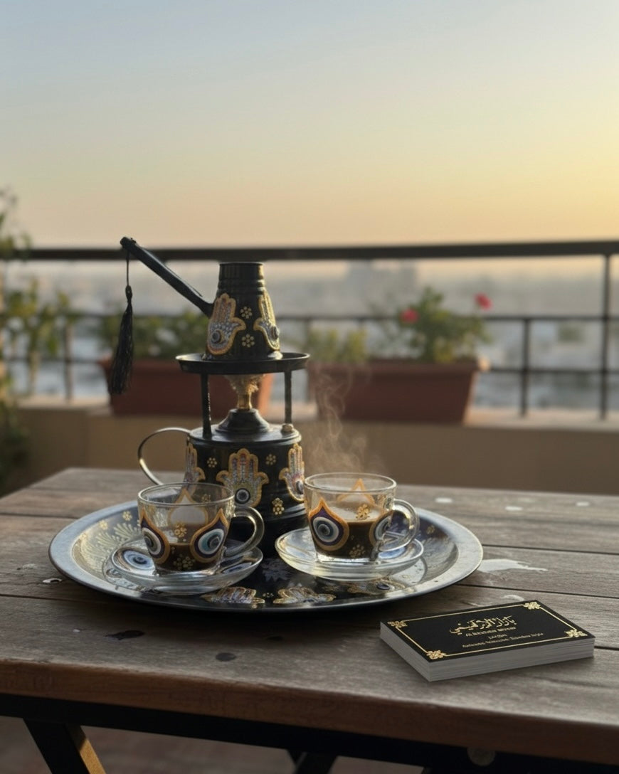 Arabic Coffee Set - Brass Dallah with Warmer & Glass Cups