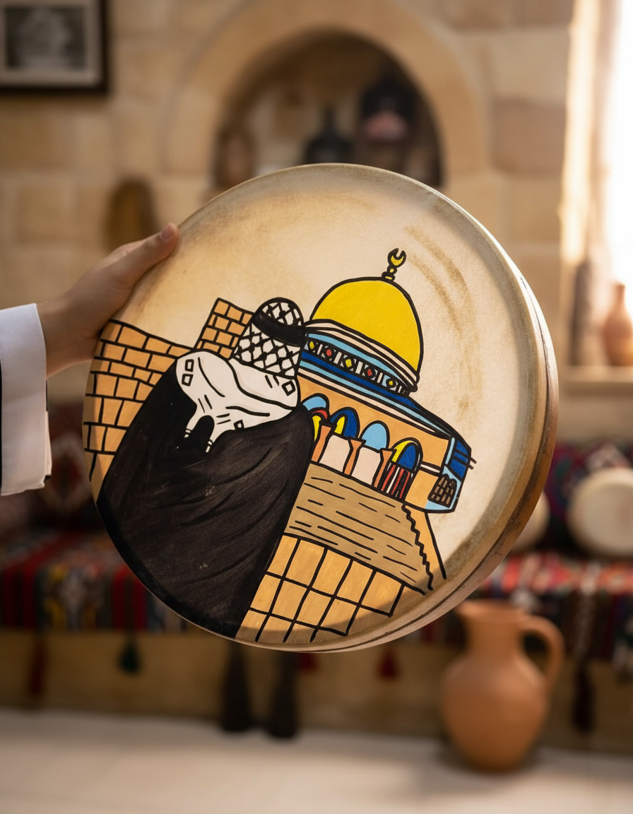 Tambor Daf con diseños tradicionales