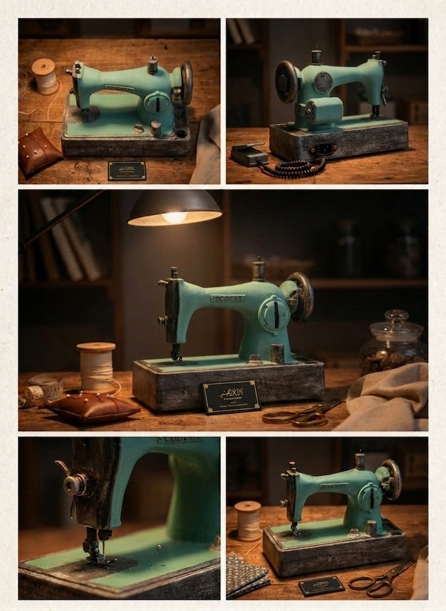 Handcrafted Mini Sewing Machine – Turquoise & Gray Decorative Piece for Home & Office
