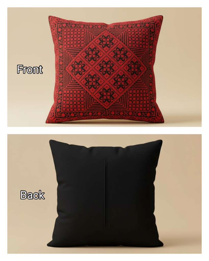 Embroidered Square Pillow Cover, 18x18 Decorative Cushion Case with Hidden Zipper, Boho Cotton Linen, Sofa/Bed