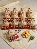 Handmade Heritage Drawstring Gift Bags — Set of 12 | Burlap & Palestinian Embroidery