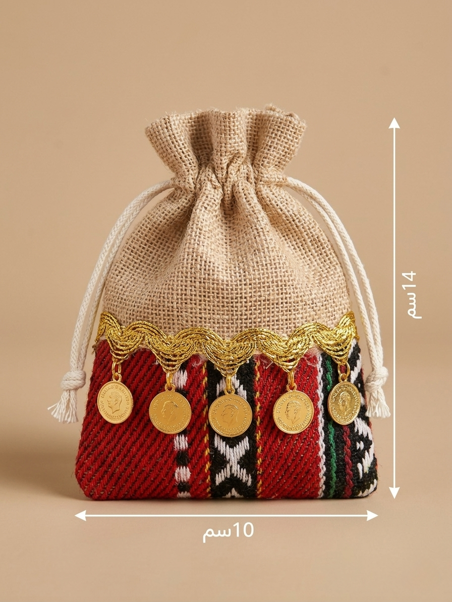 Handmade Heritage Drawstring Gift Bags — Set of 12 | Burlap & Palestinian Embroidery
