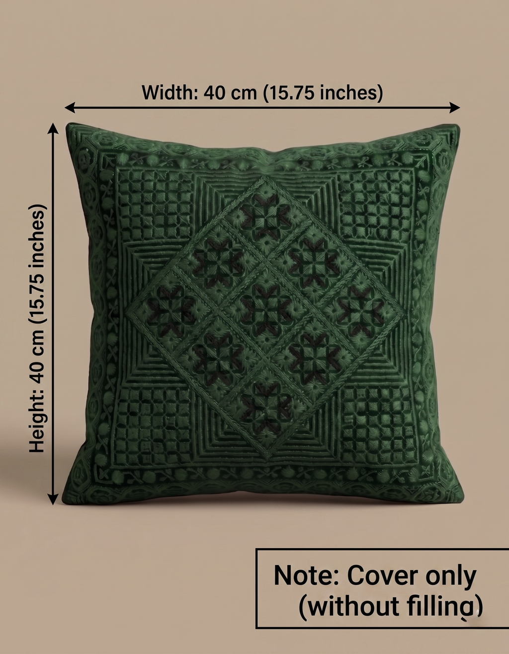 Embroidered Square Pillow Cover, 18x18 Decorative Cushion Case with Hidden Zipper, Boho Cotton Linen, Sofa/Bed