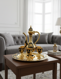 Decorative Copper Enamel Tray Set with Pitcher & Cups | Arabic-Inspired Décor