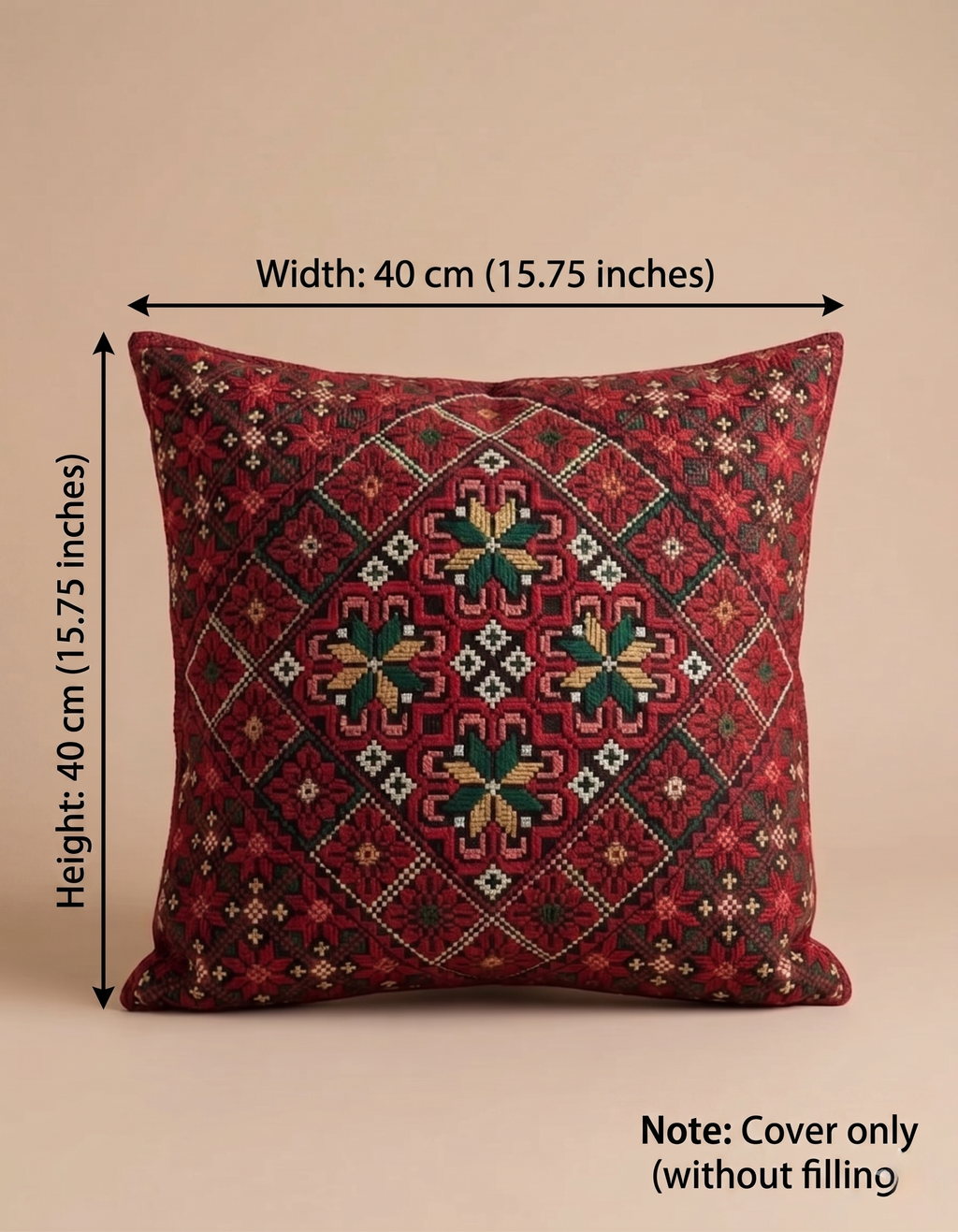 Embroidered Square Pillow Cover | Handcrafted Boho Cushion Case 18x18