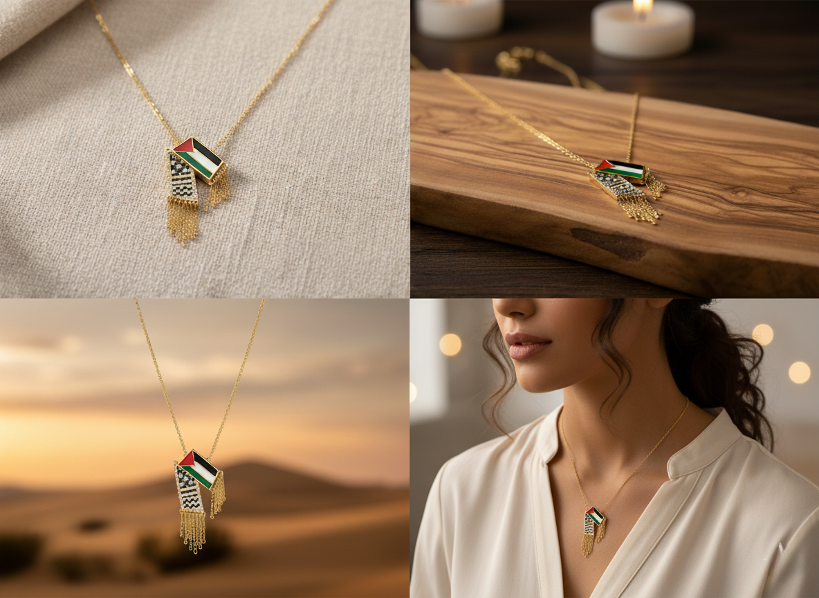 Gold-plated necklace with a Palestinian sca