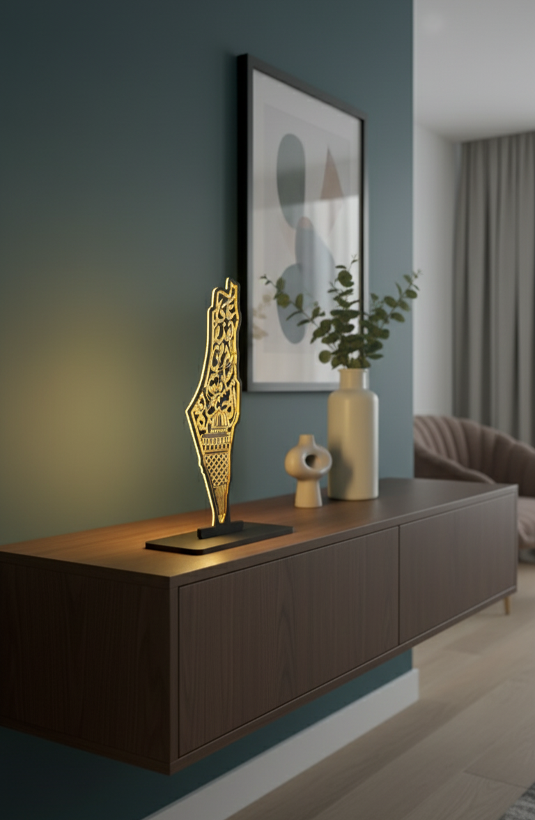 Palestine Map Wooden Decor | Gold Accent Key Base