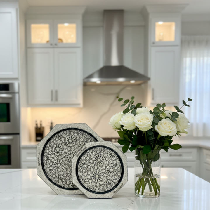 صينية خشبية مطعمة بالفسيفساء المصرية | أرابيسك تقليدي مصنوع يدويًا