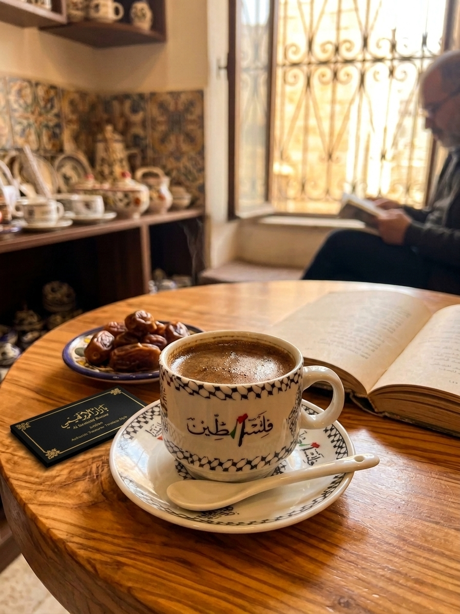Palestinian Coffee Cup Set – Handcrafted Ceramic with Keffiyeh Gift Box