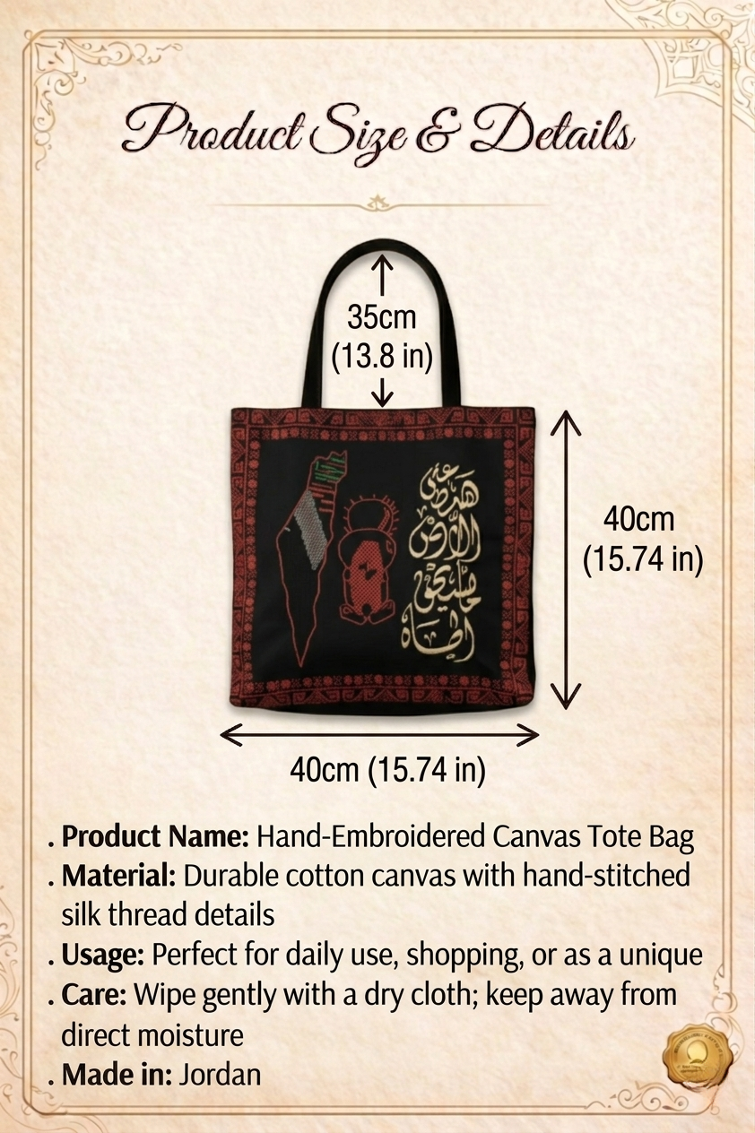 Embroidered Velvet Shoulder Bag - "On This Land, Life Is Worth Living" | Palestinian Heritage