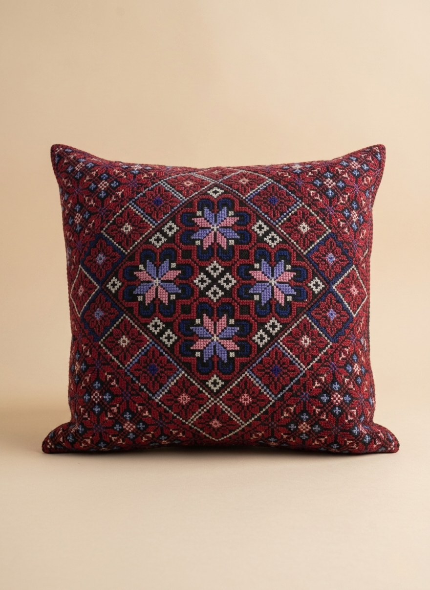 Embroidered Square Pillow Cover | Handcrafted Boho Cushion Case 18x18