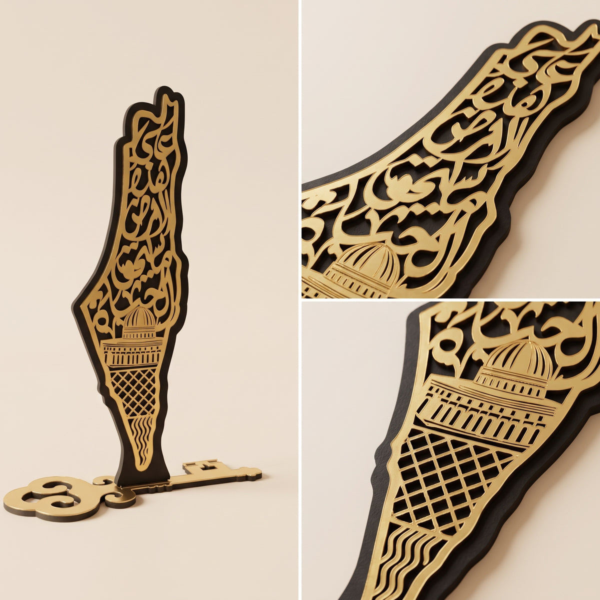 Handcrafted Eastern Geographic Map Wooden Tabletop Decor — Laser-Cut Golden Acrylic Key Base