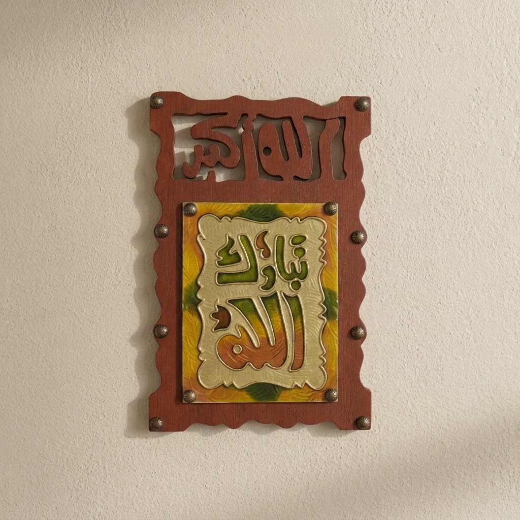 Handcrafted Mixed-Media Wood & Glass Wall Art — Gallery-Grade Copper-Toned Calligraphy Sculpture