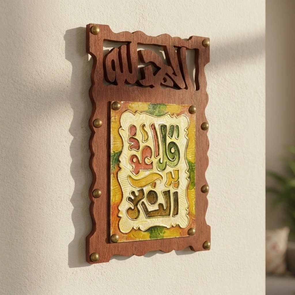 Handcrafted Mixed-Media Wood & Glass Wall Art — Gallery-Grade Copper-Toned Calligraphy Sculpture