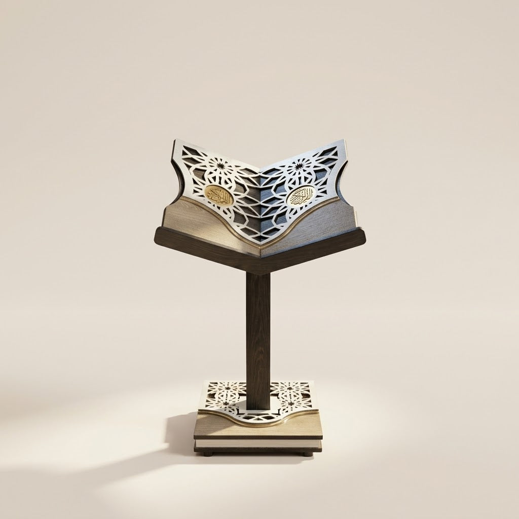 Handcrafted Adjustable Tall Wood Book Stand — Precision Engraved Heritage Display Holder