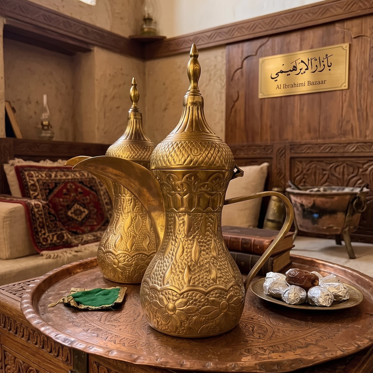 Handcrafted Traditional Brass Dallah — Luxury Eastern Coffee Pot Display Centerpiece