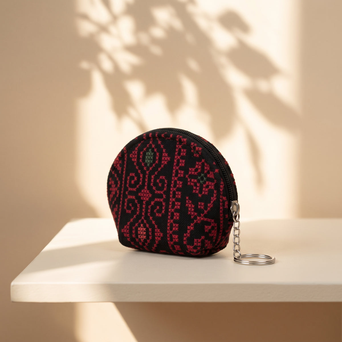 Handmade Embroidered Cotton Round Coin Purse — Compact Heritage Accessory Pouch