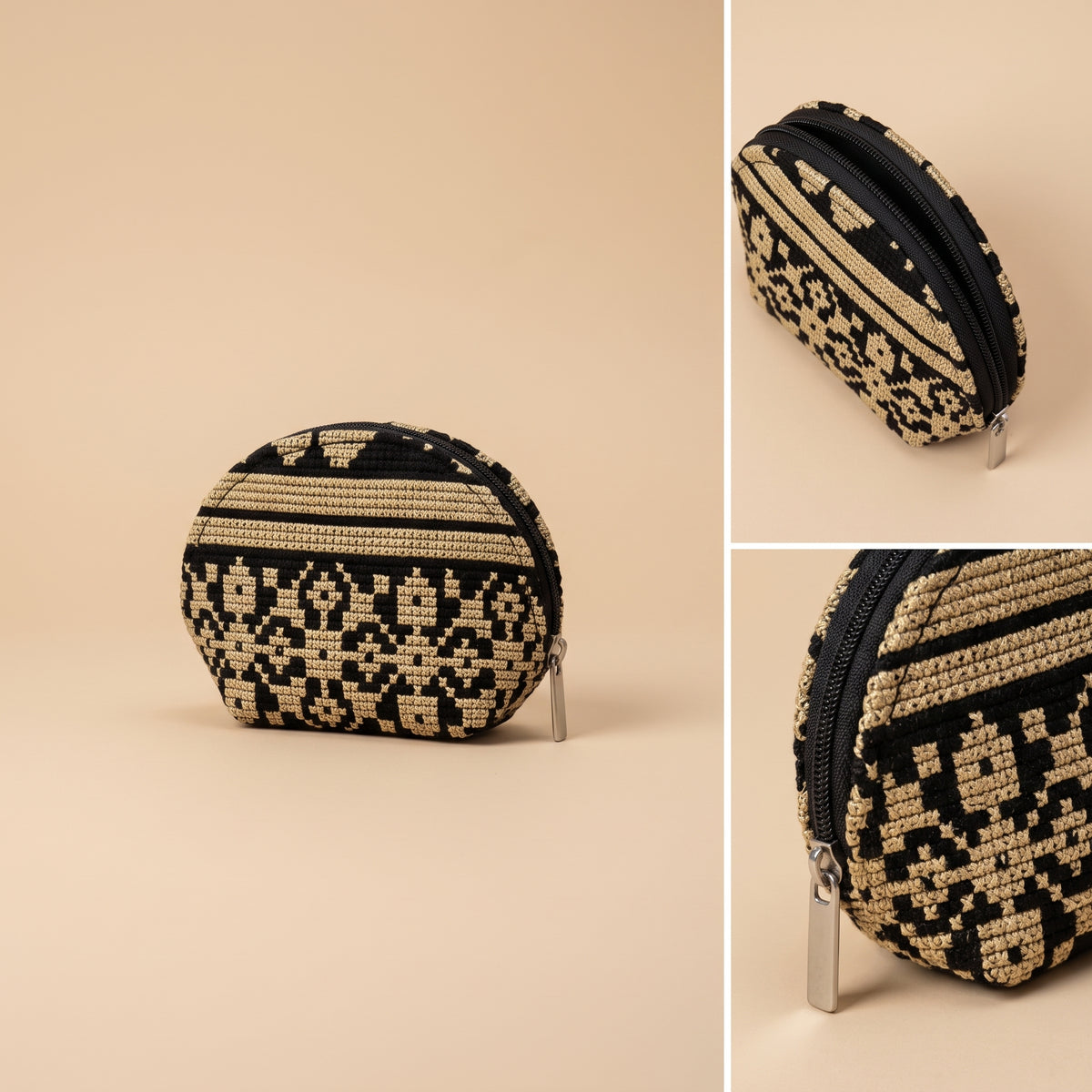 Handmade Embroidered Cotton Round Coin Purse — Compact Heritage Accessory Pouch
