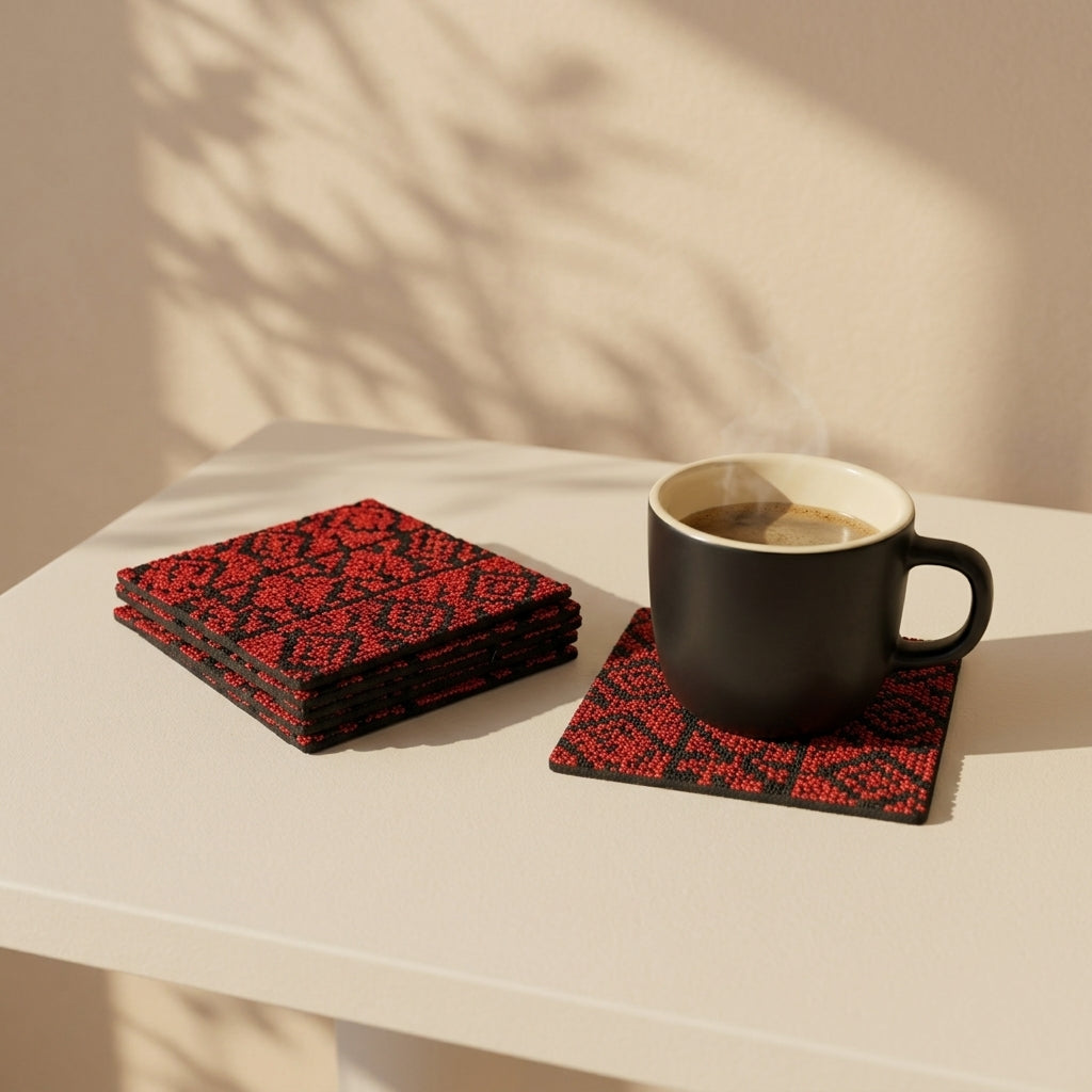 Handmade Embroidered Fabric Coasters — Pack of 6 Ultra-Lightweight Tabletop Accents