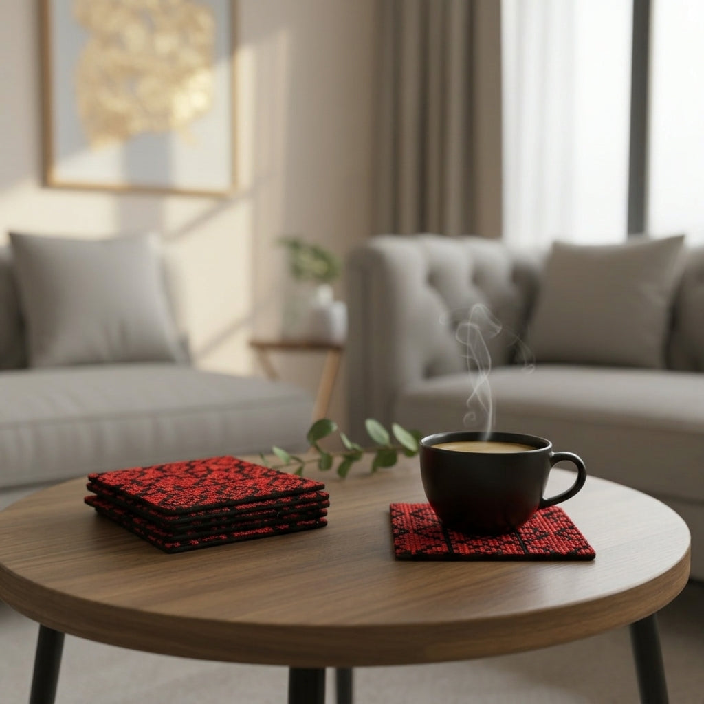 Handmade Embroidered Fabric Coasters — Pack of 6 Ultra-Lightweight Tabletop Accents