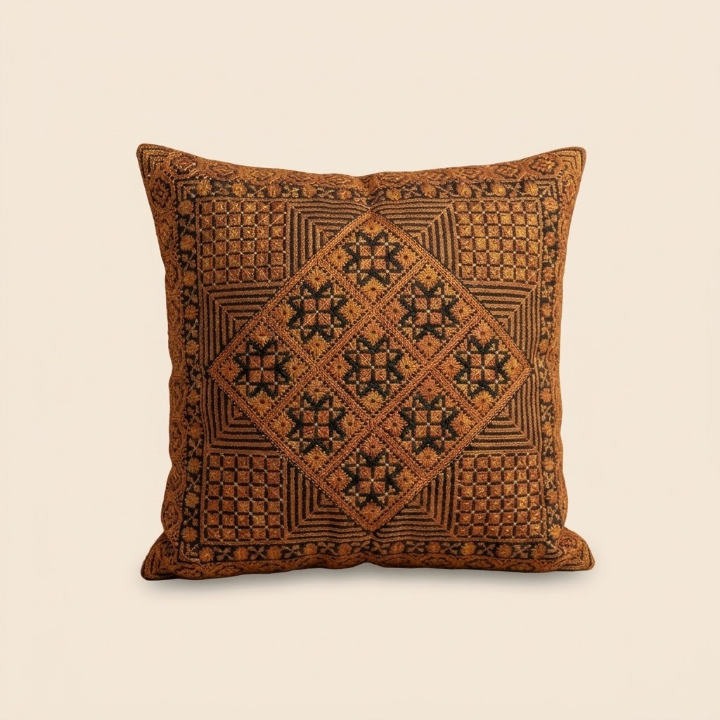 Handmade Embroidered Square Pillow Cover — 15.75x15.75 Lightweight Boho-Chic Cushion Case
