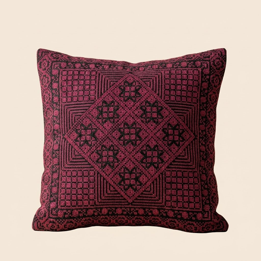 Handmade Embroidered Square Pillow Cover — 15.75x15.75 Lightweight Boho-Chic Cushion Case