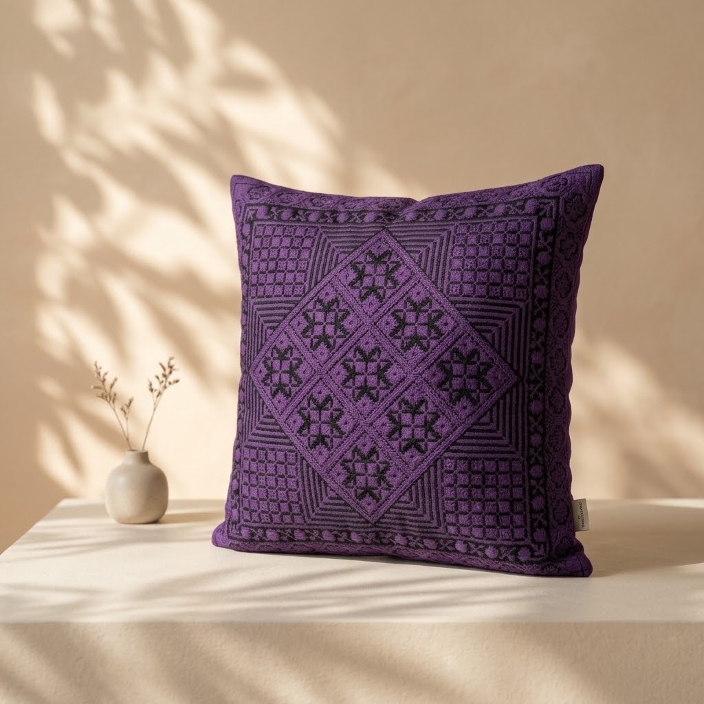 Handmade Embroidered Square Pillow Cover — 15.75x15.75 Lightweight Boho-Chic Cushion Case