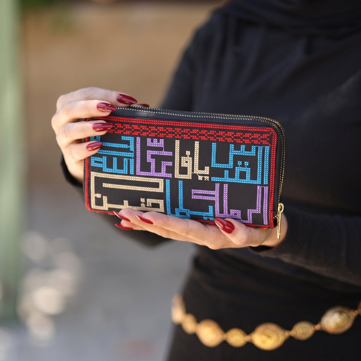Handmade Palestinian Cities Embroidered Zip-Around Wallet