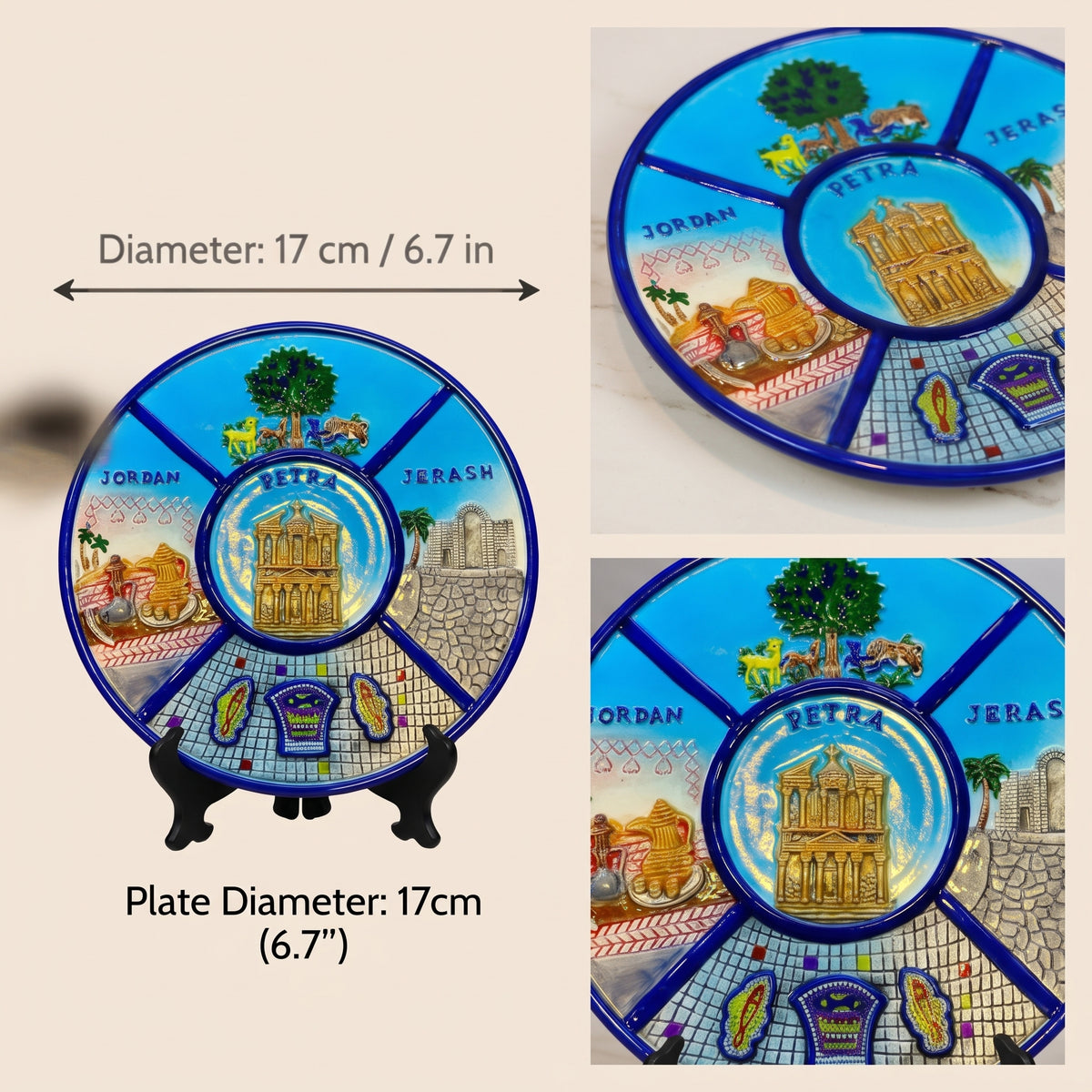 Handmade Painted Petra Iconography Ceramic Plate — Luxury Decorative Souvenir with Stand