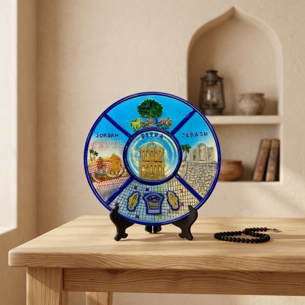Handmade Painted Petra Iconography Ceramic Plate — Luxury Decorative Souvenir with Stand