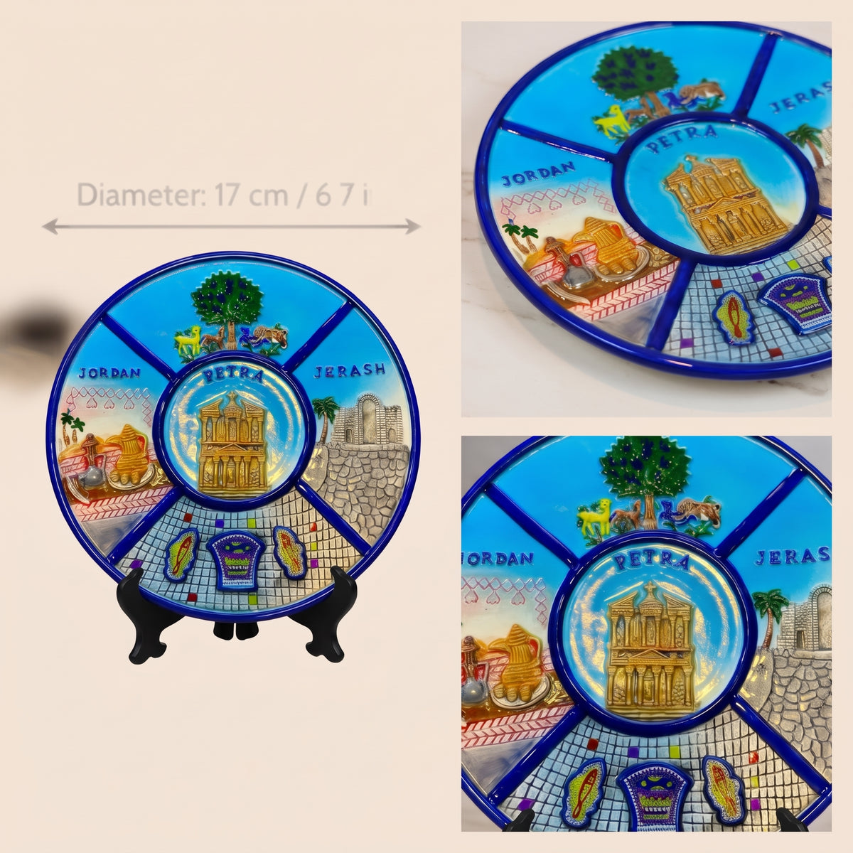 Handmade Painted Petra Iconography Ceramic Plate — Luxury Decorative Souvenir with Stand