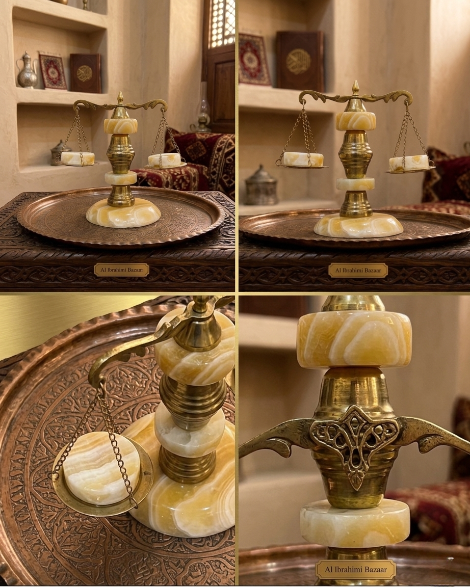 Antique Brass & Onyx Marble Decorative Scale | Handmade