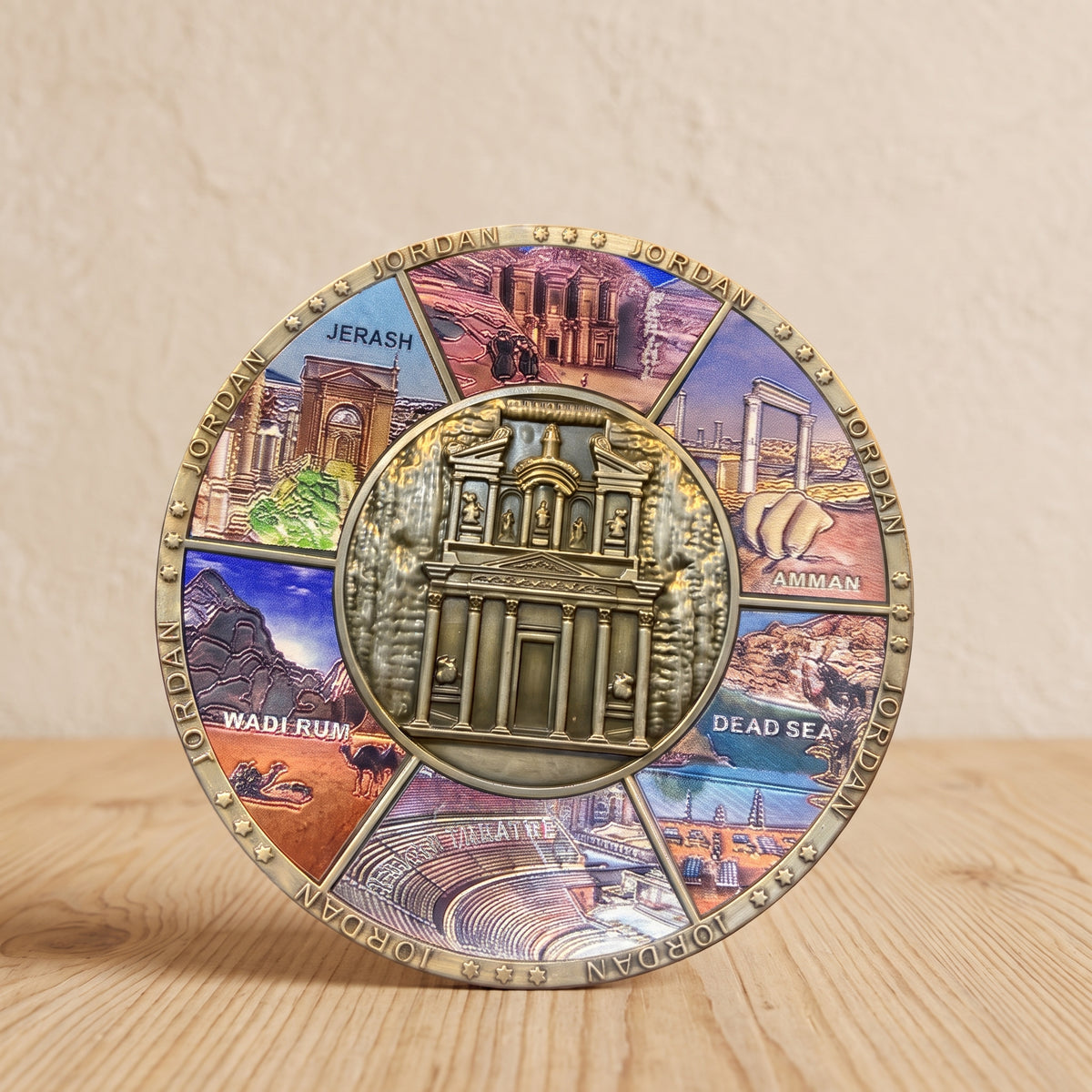 Jordan Landmarks Enamel Souvenir Plate (20cm) — Luxury Heritage Tabletop & Wall Decor With Stand
