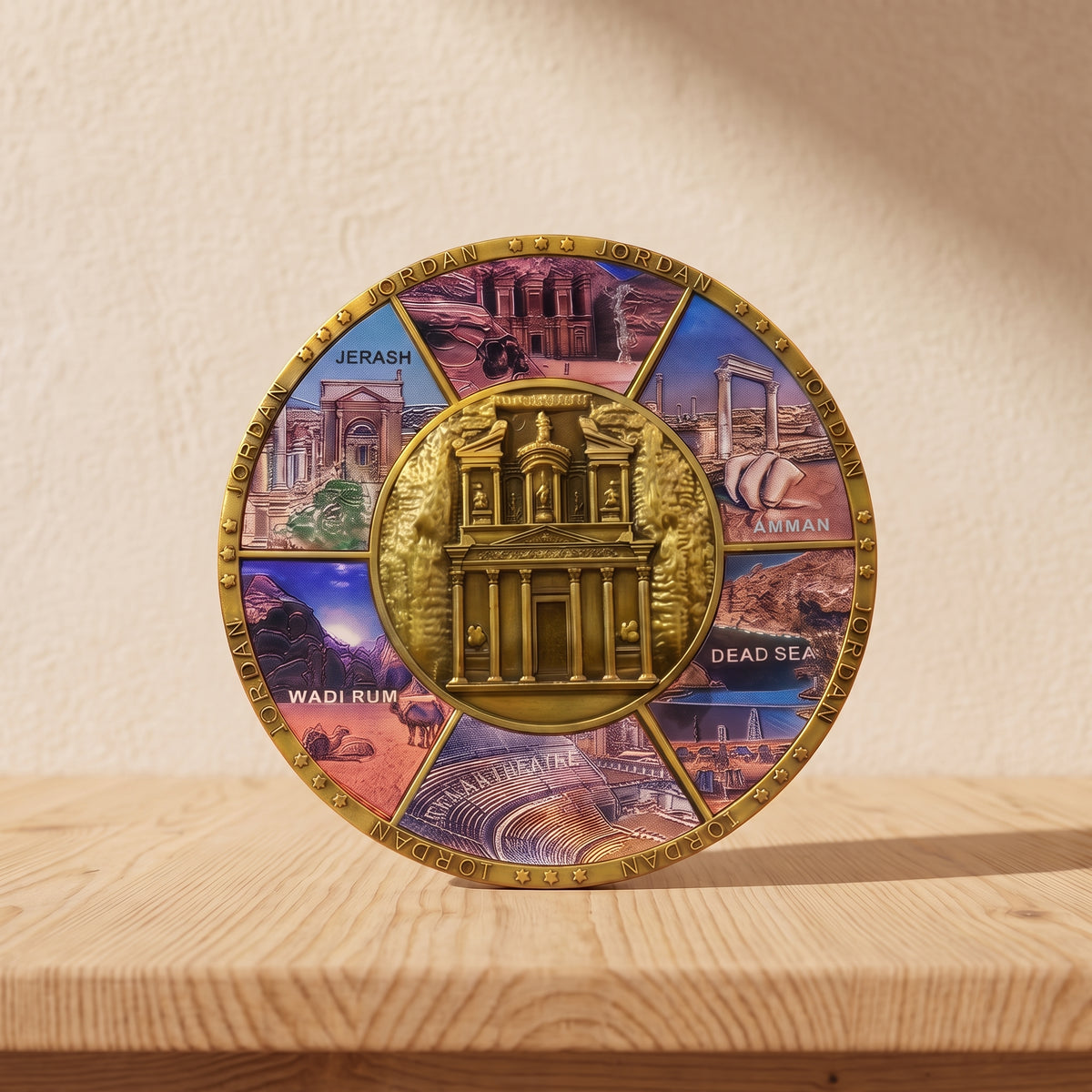 Jordan Landmarks Enamel Souvenir Plate (20cm) — Luxury Heritage Tabletop & Wall Decor With Stand