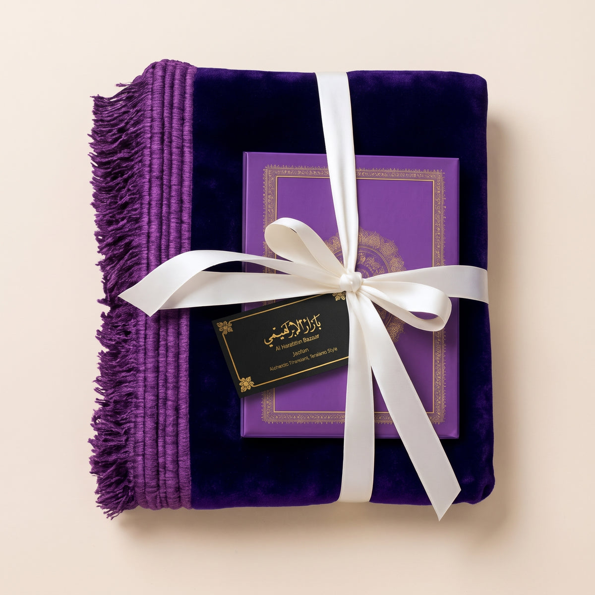 Luxury Velvet Reflection Rug & Classical Arabic Script Gift Ensemble (Set of 2 Pieces)